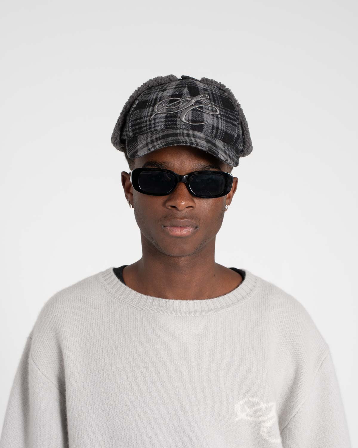 Dog-Ear Cap Checked Gray